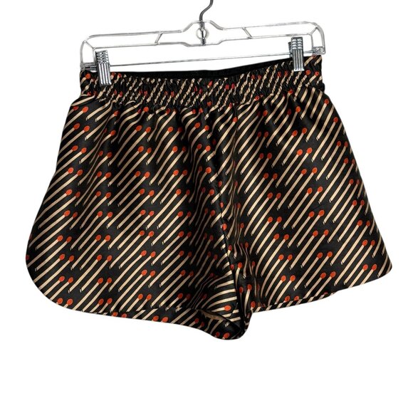 Stella McCartney Womens Silk Patterned Shorts Size 44 Black Beige Orange Made In - Picture 4 of 5